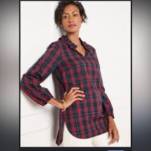 Talbots ruffle neck tunic in Magic Plaid small